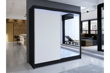 Canderbury Garderob m. Spegel 180x215 cm - Svart/Vit - Förvaring - Garderober & garderobssystem