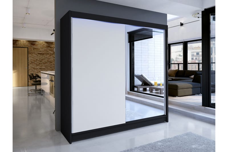 Canderbury Garderob m. Spegel 180x215 cm - Svart/Vit - Förvaring - Garderober & garderobssystem
