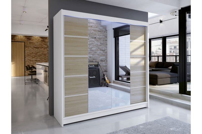 Canderbury Garderob m. Spegel 180x215 cm - Vit/Brun - Förvaring - Garderober & garderobssystem