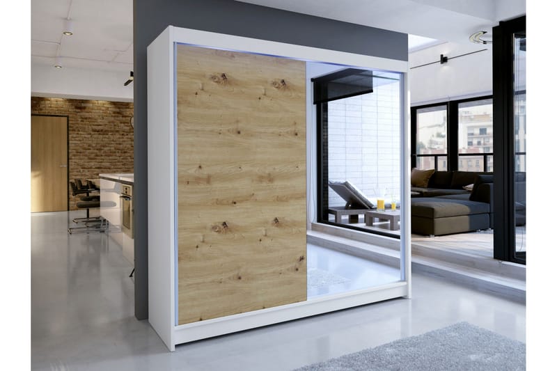 Canderbury Garderob m. Spegel 180x215 cm - Vit/Brun - Förvaring - Garderober & garderobssystem