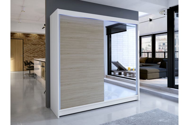 Canderbury Garderob m. Spegel 180x215 cm - Vit/Brun - Förvaring - Garderober & garderobssystem