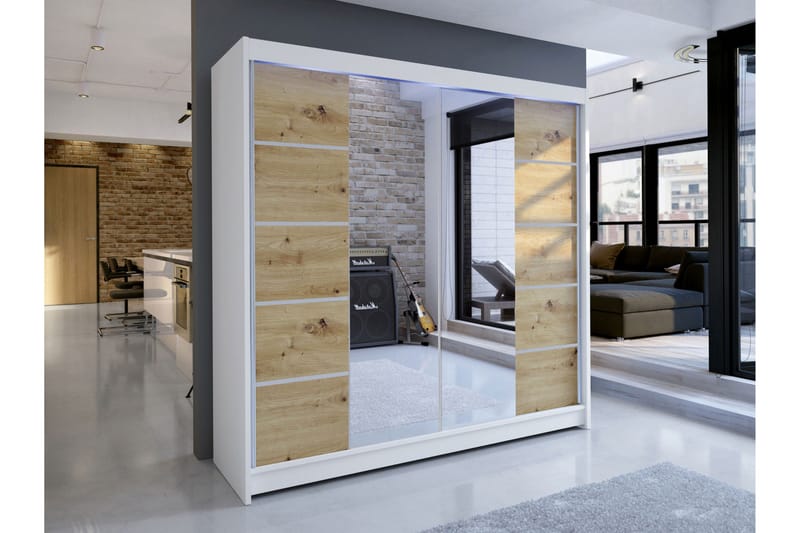 Canderbury Garderob m. Spegel 180x215 cm - Vit/Brun - Förvaring - Garderober & garderobssystem