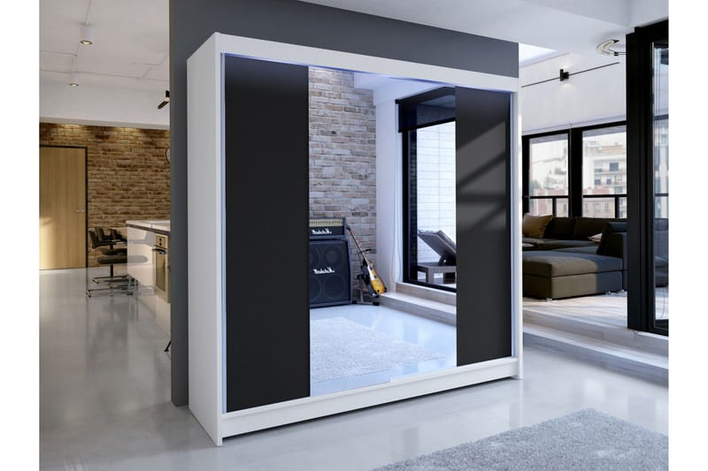 Canderbury Garderob m. Spegel 180x215 cm - Vit/Svart - Förvaring - Garderober & garderobssystem