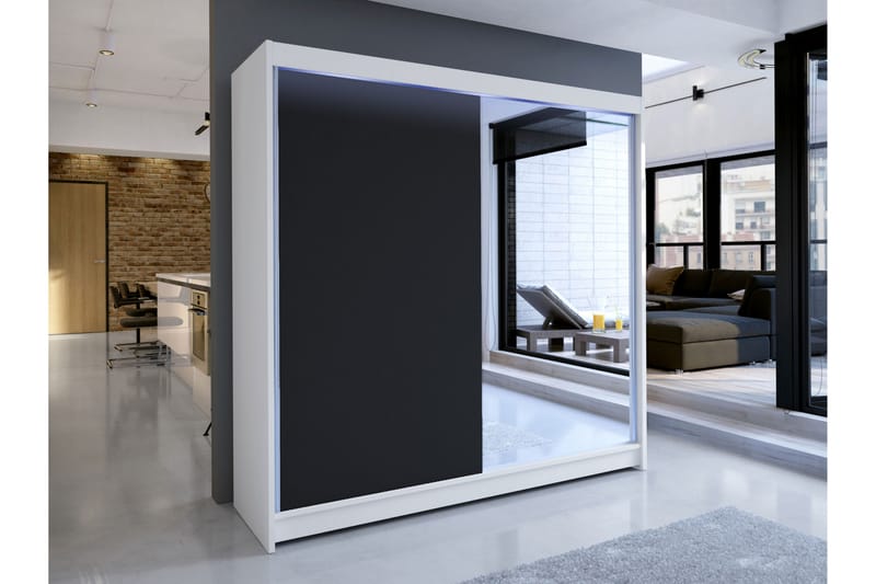 Canderbury Garderob m. Spegel 180x215 cm - Vit/Svart - Förvaring - Garderober & garderobssystem
