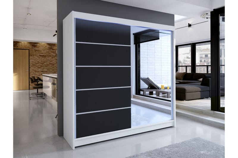 Canderbury Garderob m. Spegel 180x215 cm - Vit/Svart - Förvaring - Garderober & garderobssystem