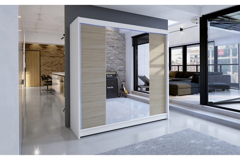 Canderbury Garderob med Spegel 180x215 cm - Brun/Vit - Förvaring - Garderober & garderobssystem