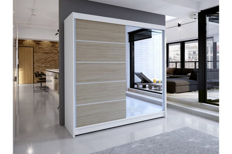 Canderbury Garderob med Spegel 180x215 cm - Brun/Vit - Förvaring - Garderober & garderobssystem