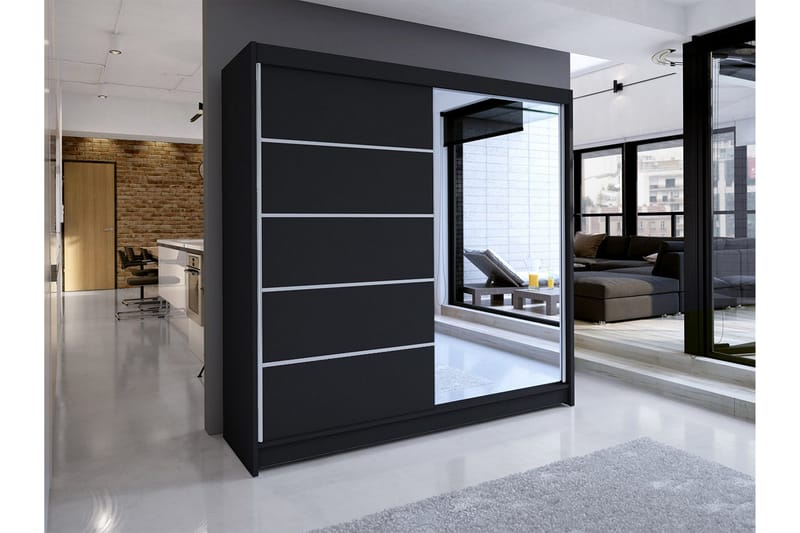 Canderbury Garderob med Spegel 180x215 cm - Svart - Förvaring - Garderober & garderobssystem