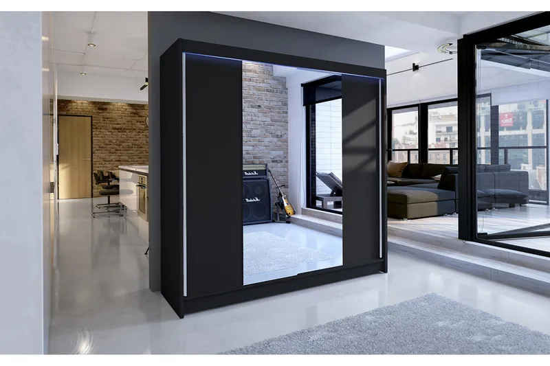 Canderbury Garderob med Spegel 180x215 cm - Svart - Förvaring - Garderober & garderobssystem