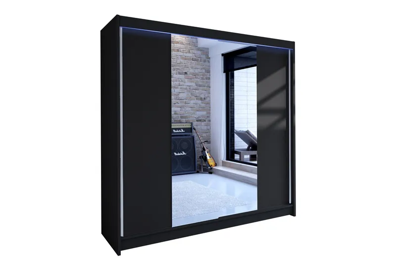 Canderbury Garderob med Spegel 180x215 cm, Svart