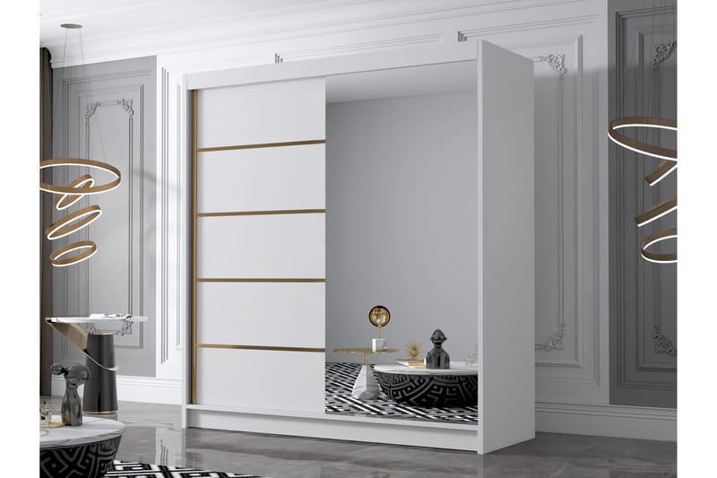 Chavez Garderob med Spegel 180x215 cm - Vit - Förvaring - Garderober & garderobssystem