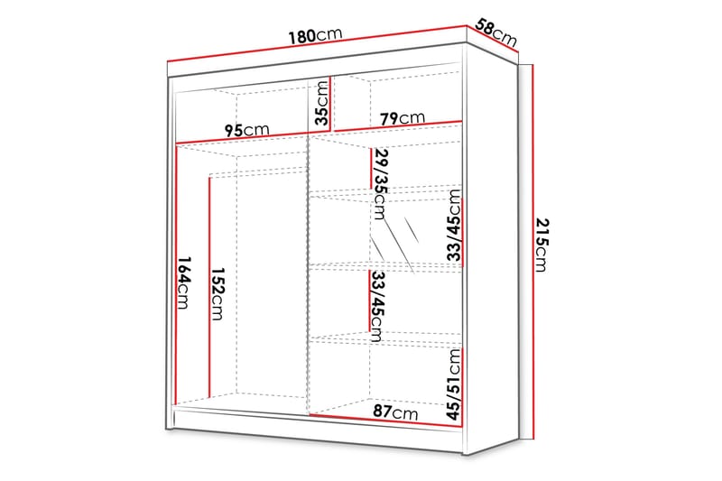 Chavez Garderob med Spegel 180x215 cm - Vit - Förvaring - Garderober & garderobssystem