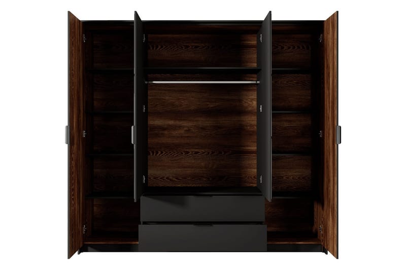 Coralina Garderob m. Spegel 224x210 cm - Brun/Svart - Förvaring - Garderober & garderobssystem