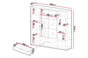 Coralina Garderob m. Spegel 224x210 cm - Brun/Svart - Förvaring - Garderober & garderobssystem