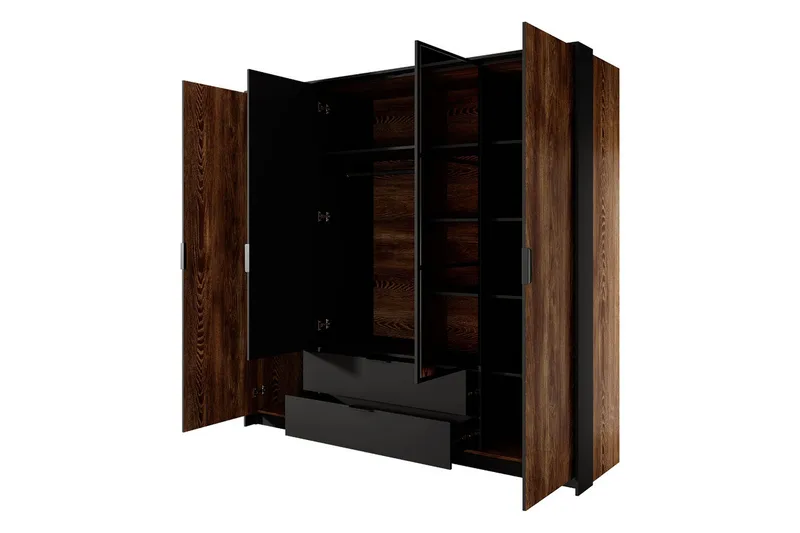 Coralina Garderob m. Spegel 224x210 cm - Brun/Svart - Förvaring - Garderober & garderobssystem