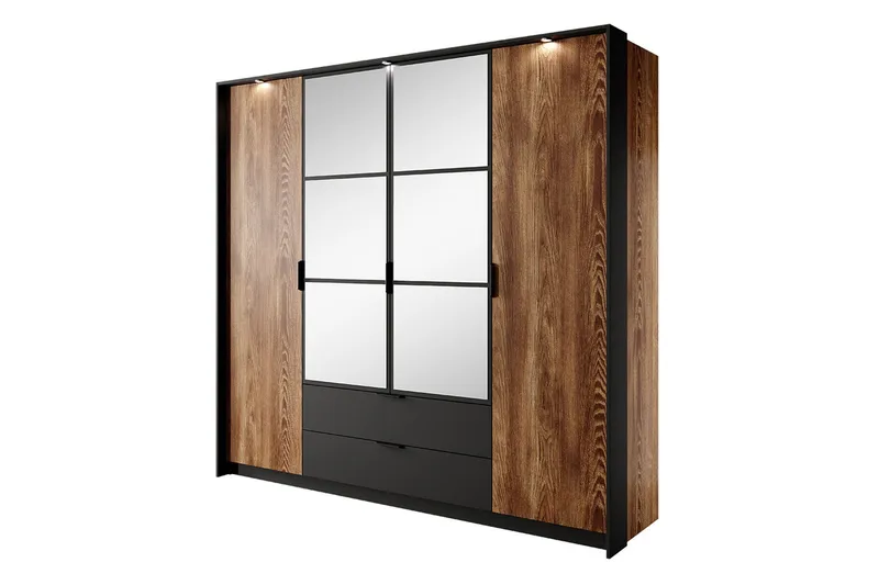Coralina Garderob m. Spegel 224x210 cm, Brun/Svart