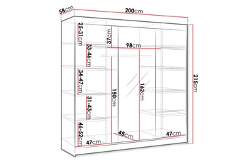 Cyria Garderob med rymlig Förvaring och Skjutdörrar med Spegel 200x215 cm - Brun/Vit - Förvaring - Garderober & garderobssystem