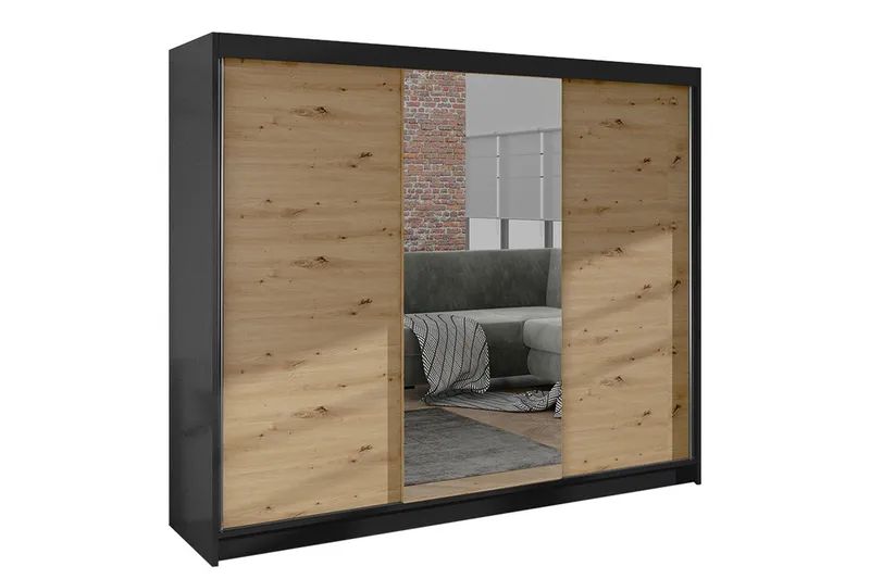 Cyria Garderob med Spegel 200x215 cm - Brun/Svart - Förvaring - Garderober & garderobssystem