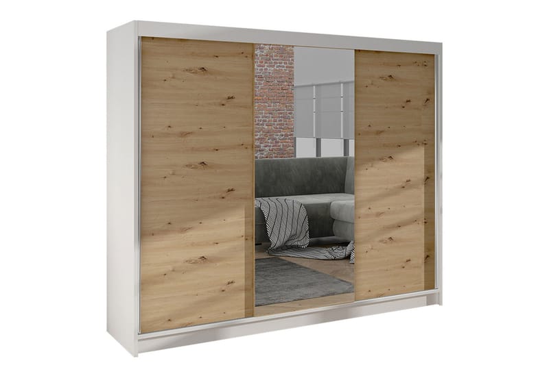 Cyria Garderob med Spegel 200x215 cm - Brun/Vit - Förvaring - Garderober & garderobssystem