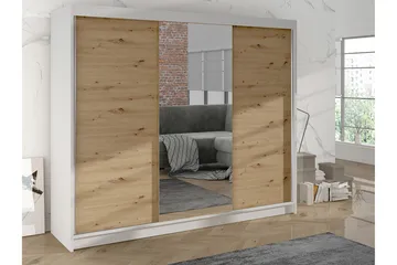 Cyria Garderob med Spegel 200x215 cm - Brun/Vit - Förvaring - Garderober & garderobssystem