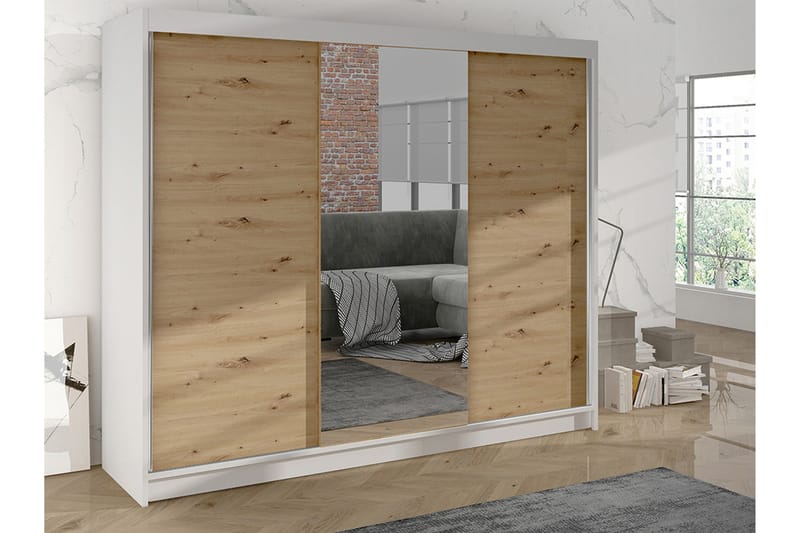 Cyria Garderob med Spegel 200x215 cm - Brun/Vit - Förvaring - Garderober & garderobssystem