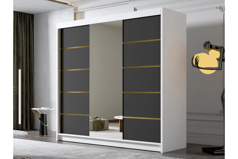 Dianna Garderob med Spegel 200x215 cm - Svart/Vit - Förvaring - Garderober & garderobssystem