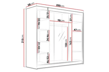Dianna Garderob med Spegel 200x215 cm - Vit/Svart - Förvaring - Garderober & garderobssystem