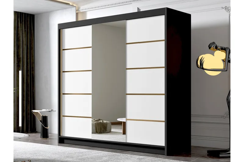 Dianna Garderob med Spegel 200x215 cm - Vit/Svart - Förvaring - Garderober & garderobssystem
