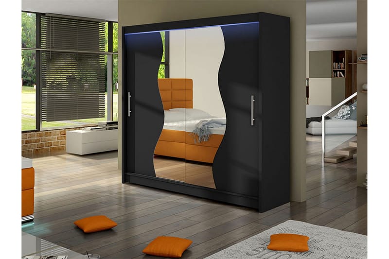 Dravon Garderob m. Spegel 180x215 cm - Svart - Förvaring - Garderober & garderobssystem