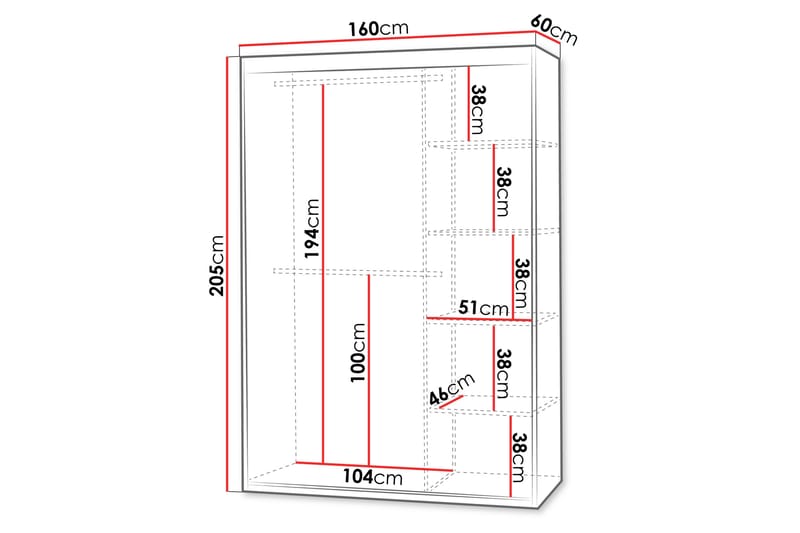 Duets Garderob m. Spegel 160x205 cm - Svart - Förvaring - Garderober & garderobssystem