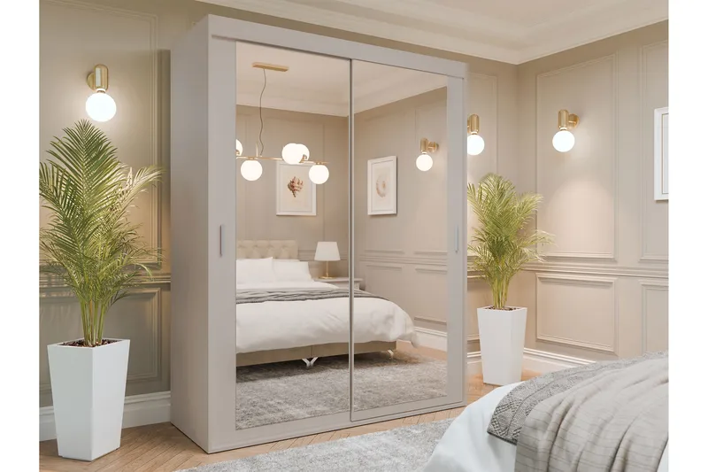 Duets Garderob med Spegel 160x205 cm - Beige - Förvaring - Garderober & garderobssystem