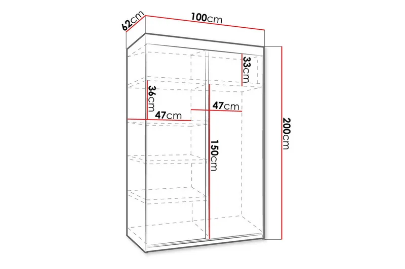 Dunkra Garderob m. Spegel 100x200 cm - Svart - Förvaring - Garderober & garderobssystem
