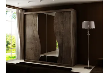Dunkra Garderob med Spegel LED-belysning Blå 200 cm Båge - Mörk Ask - Förvaring - Garderober & garderobssystem