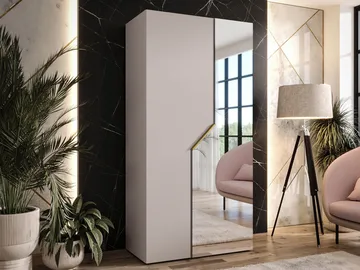 Eikra Garderob med spegel 100 cm - Cashmere med guldaccent, svarta detaljer och spegeldörr - Förvaring - Garderober & garderobssystem
