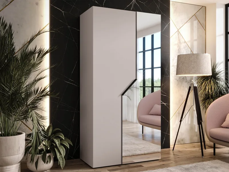 Eikra Garderob med spegel 100 cm - Cashmere med svarta accenter och spegeldörr - Förvaring - Garderober & garderobssystem