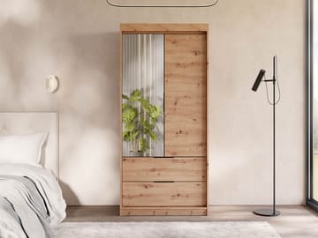 Elvyn Garderob med Spegel 103x213 cm - Brun - Förvaring - Garderober & garderobssystem