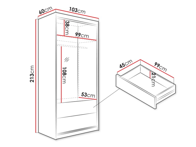 Elvyn Garderob med Spegel 103x213 cm - Brun - Förvaring - Garderober & garderobssystem
