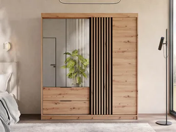 Elvyn Garderob med Spegel 203x213 cm - Brun - Förvaring - Garderober & garderobssystem