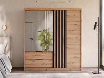 Elvyn Garderob med Spegel 203x213 cm - Brun - Förvaring - Garderober & garderobssystem