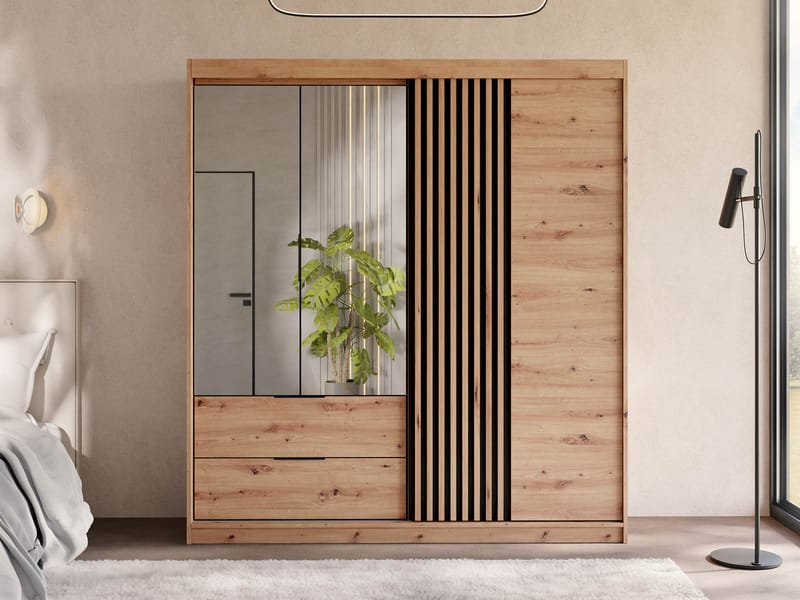 Elvyn Garderob med Spegel 203x213 cm - Brun - Förvaring - Garderober & garderobssystem