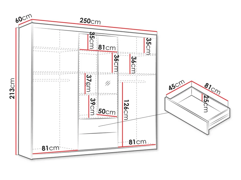 Elvyn Garderob med Spegel 250x213 cm - Brun - Förvaring - Garderober & garderobssystem