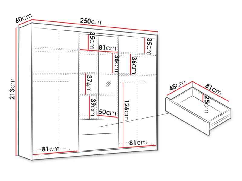 Elvyn Garderob med Spegel 250x213 cm - Brun - Förvaring - Garderober & garderobssystem