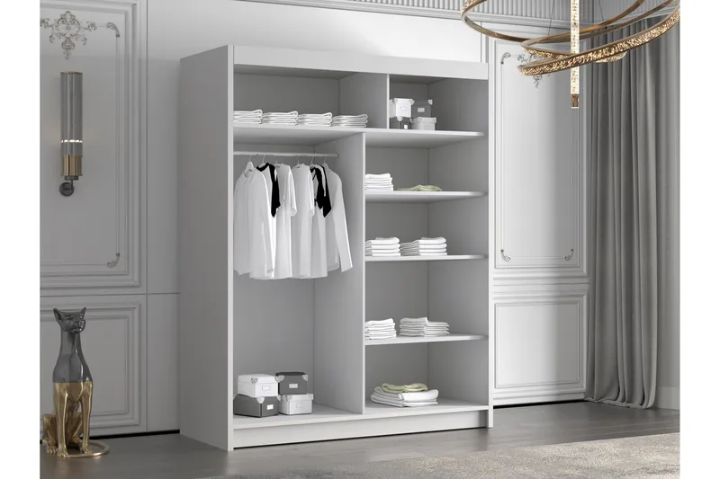 Emet Garderob med Spegel 150x200 cm - Vit - Förvaring - Garderober & garderobssystem