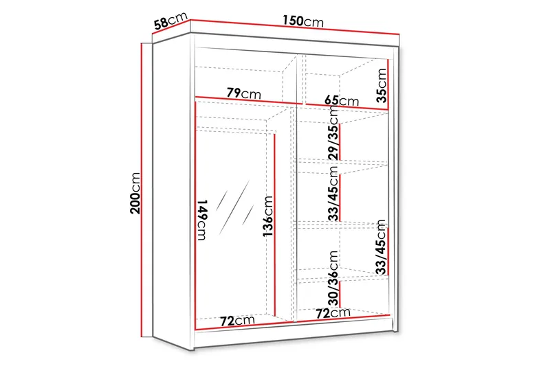 Emet Garderob med Spegel 150x200 cm - Vit - Förvaring - Garderober & garderobssystem