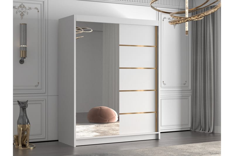 Emet Garderob med Spegel 150x200 cm - Vit - Förvaring - Garderober & garderobssystem