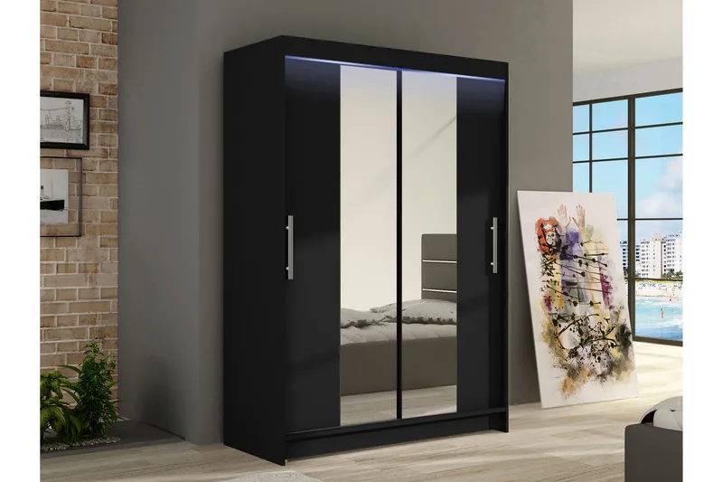 Estella Garderob med Spegel 120x200 cm - Svart - Förvaring - Garderober & garderobssystem