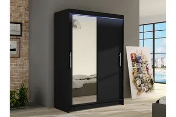 Estella Garderob med Spegel 120x200 cm - Svart - Förvaring - Garderober & garderobssystem