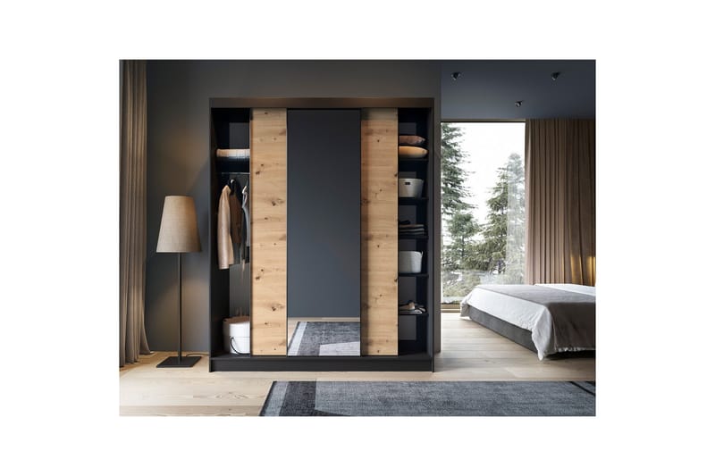 Esville Garderob med Spegel 120x220 cm - Brun - Förvaring - Garderober & garderobssystem