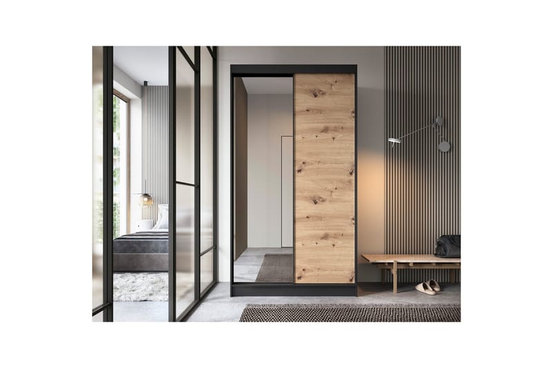 Esville Garderob med Spegel 120x220 cm - Brun - Förvaring - Garderober & garderobssystem