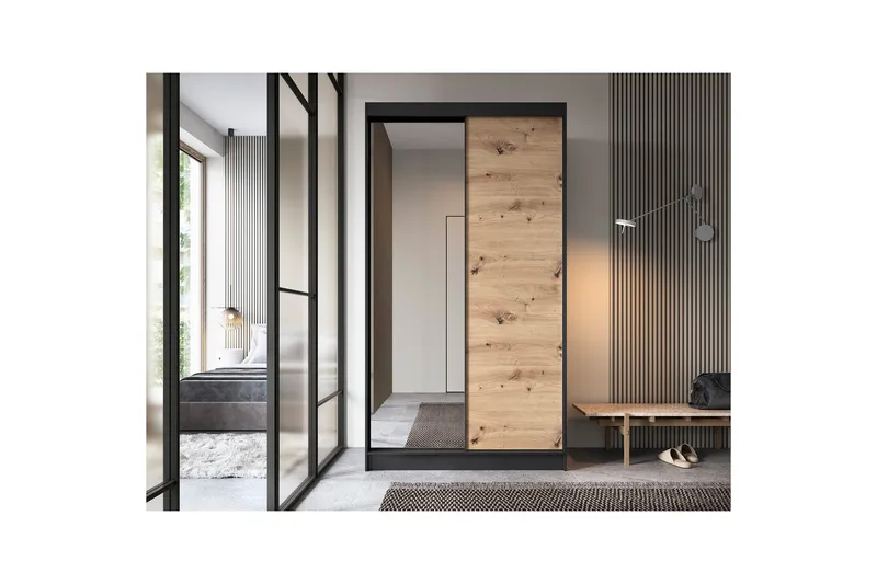 Esville Garderob med Spegel 120x220 cm - Brun - Förvaring - Garderober & garderobssystem